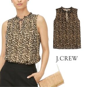 NEW J Crew Leopard ruffle tie-neck top